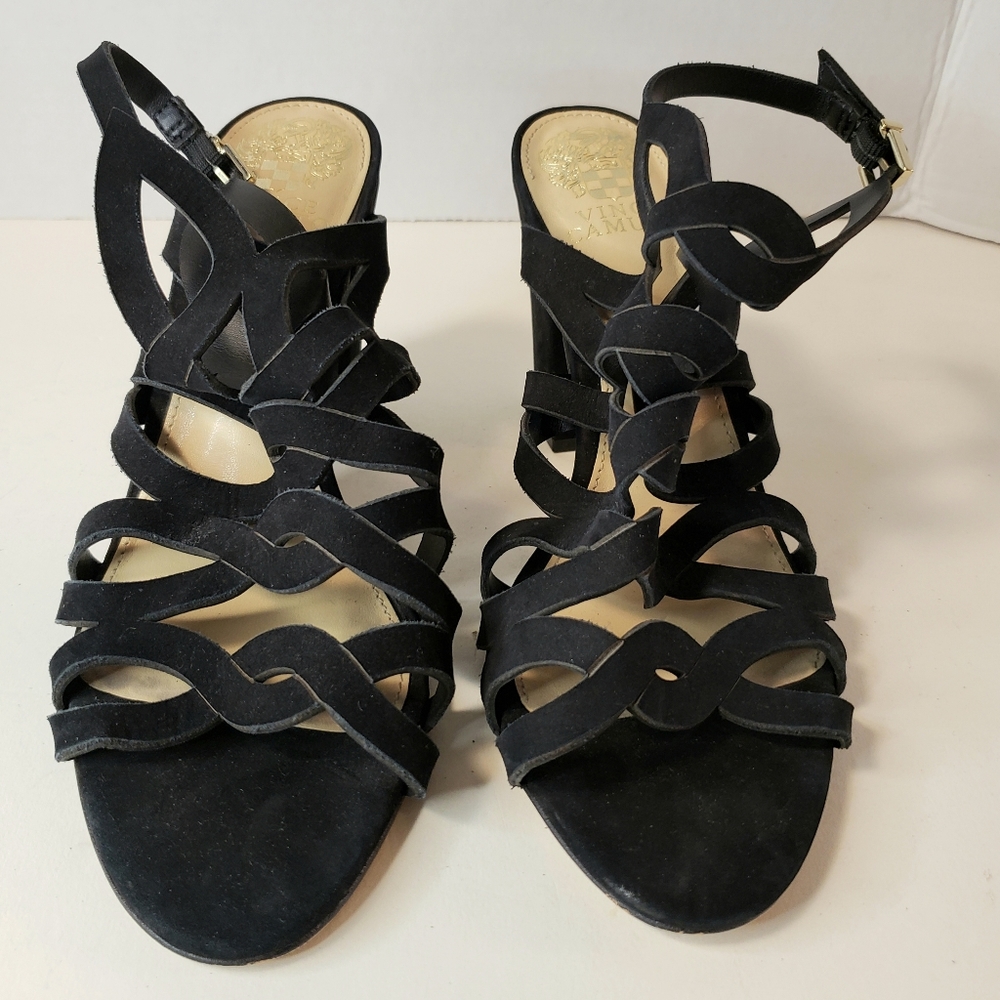Vince Camuto Womens Sandals 8M Black Suede Leather Norla Strappy Open Toe